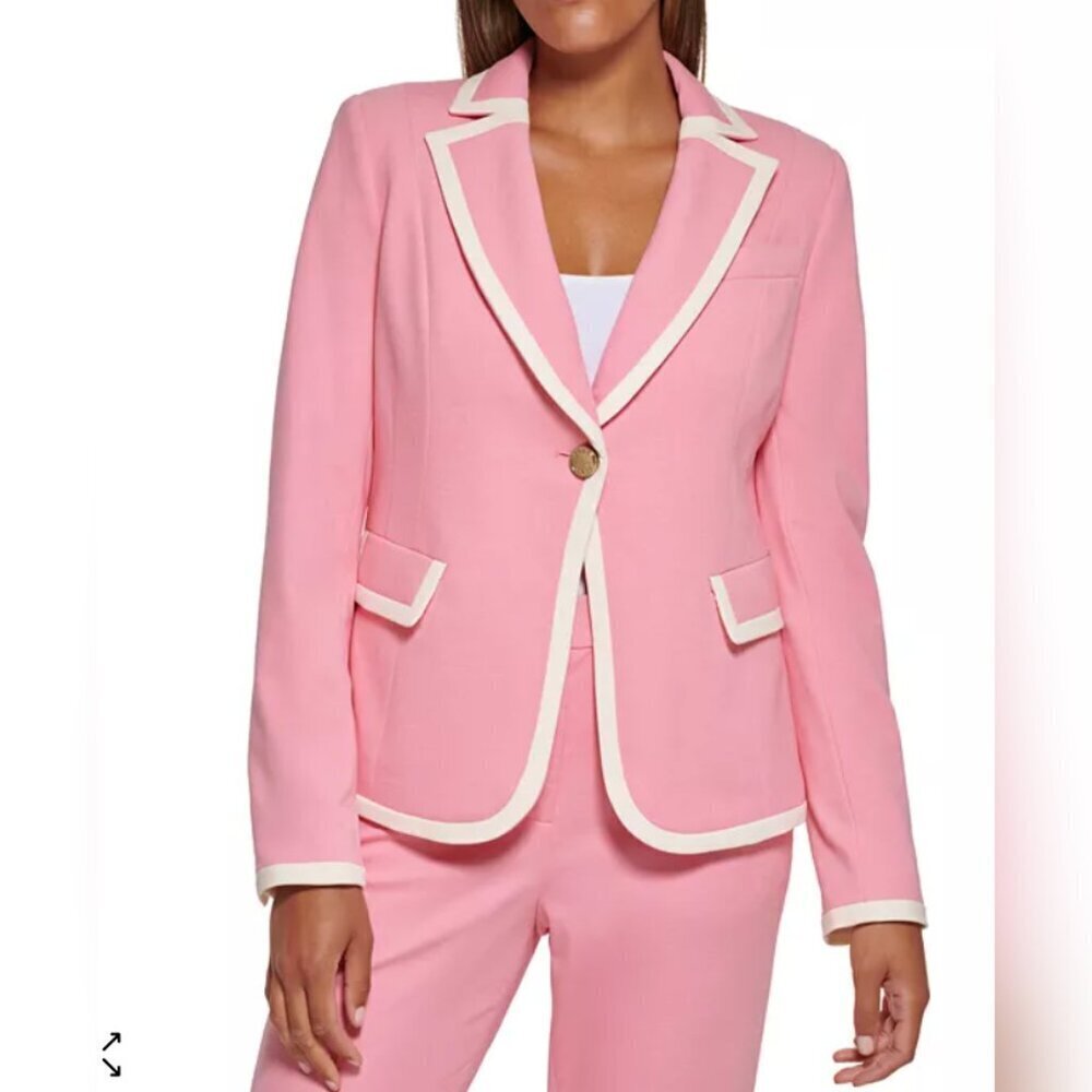 Dkny One-Button Contrast Trim Blazer Chic, Modern & Polished